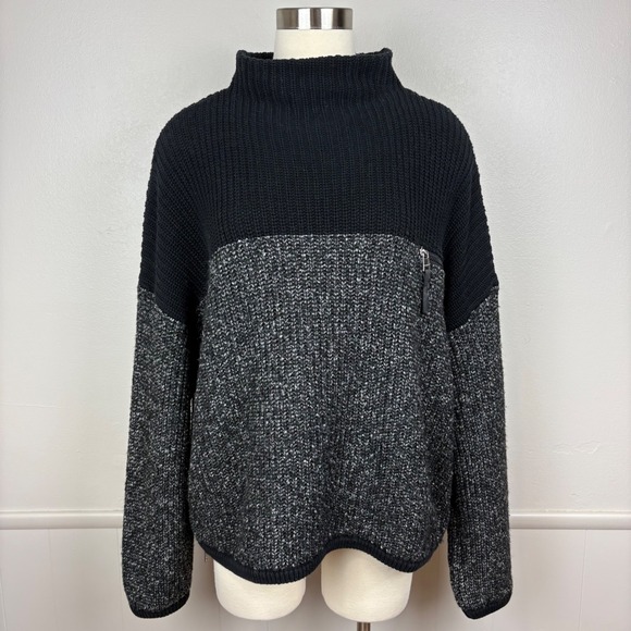 Varley Darwell Colorblock Sweater Size L Black Chunky Knit Zippers Sporty Rocker - Picture 3 of 16